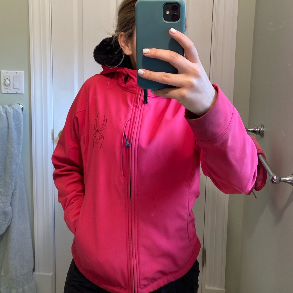 Women’s spyder jacket with faux fur hood